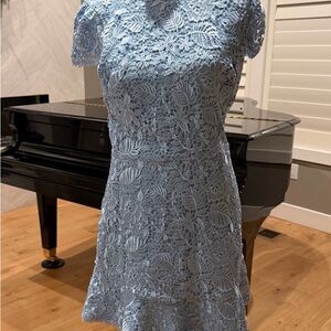 Alice & Olivia Lace Short Sleeve A-Line Dress in Light Blue